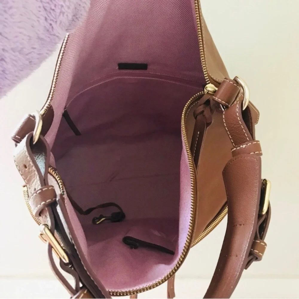 Dooney & Bourke Dillen Brown Bark Pebble Leather Hobo Shoulder Bag (Large Size)